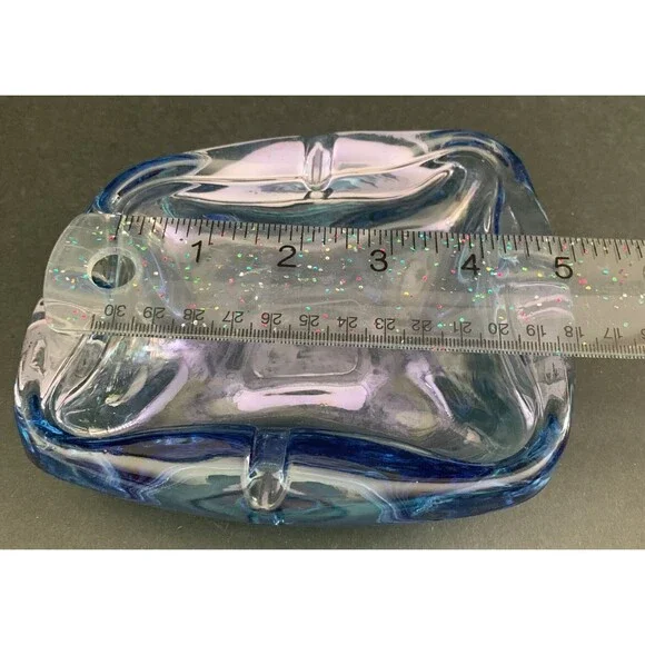 Retro Art Glass Vintage Glass Ashtray Light Blue - Picture 4 of 4